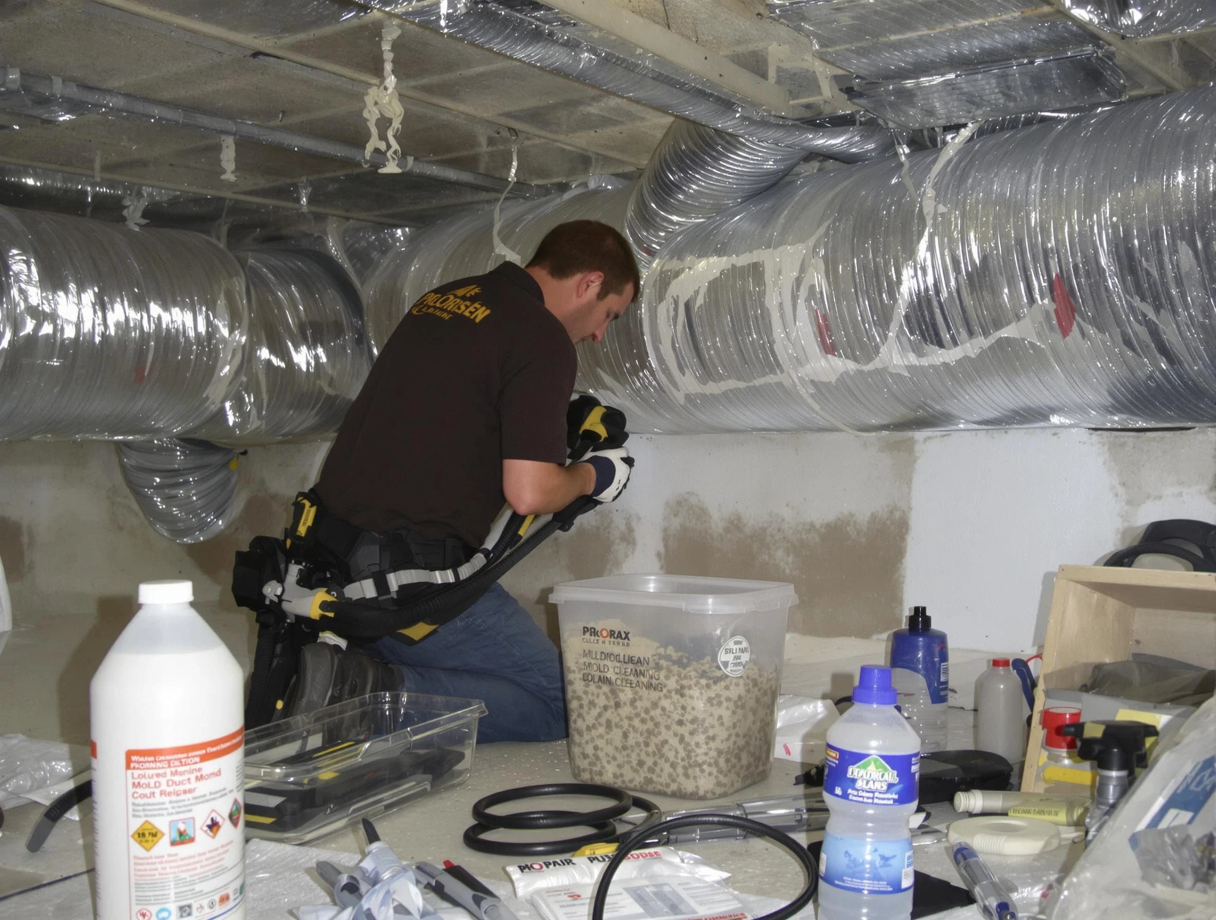 Pomona Air Duct Cleaning specialist performing professional mold removal from air ducts in Pomona