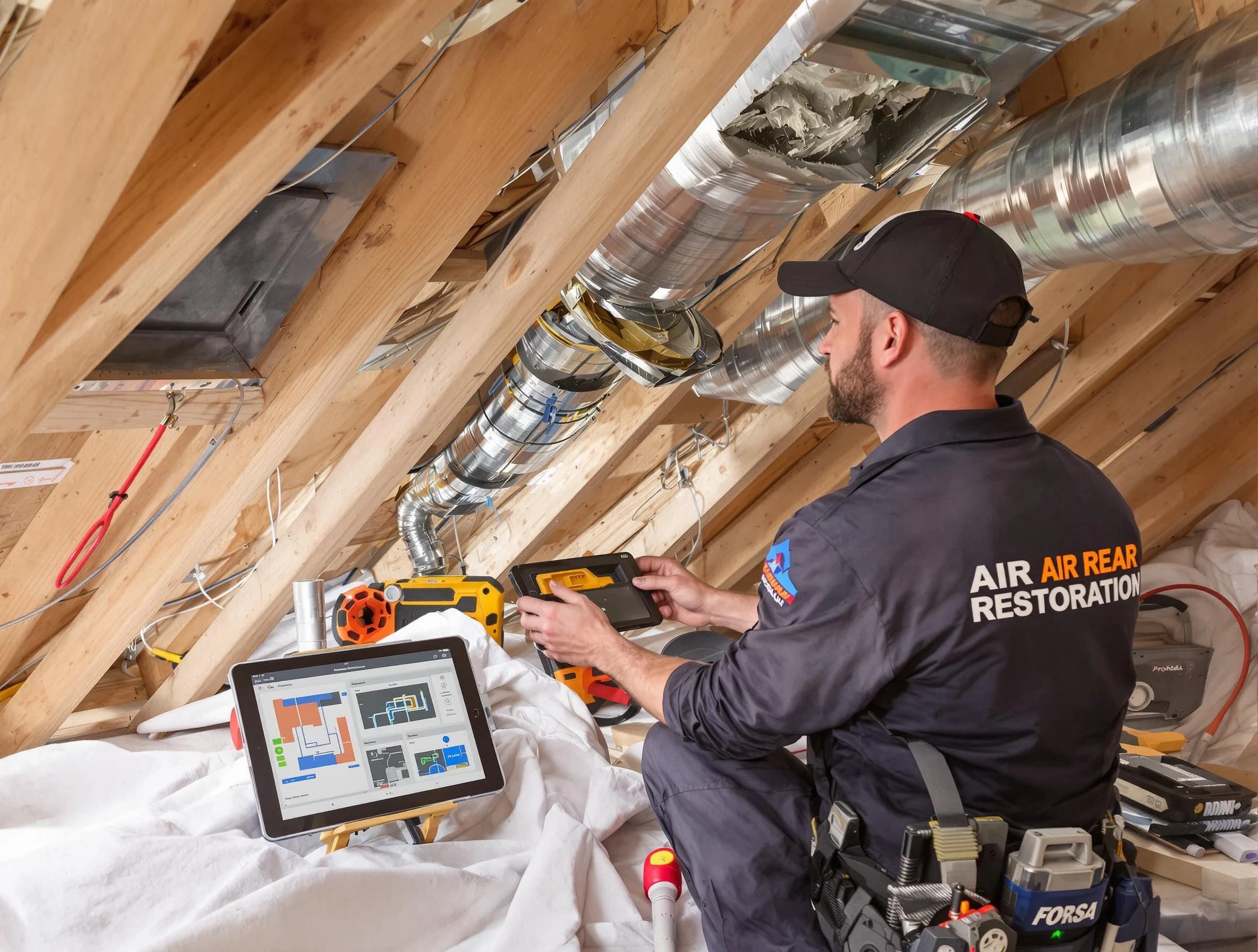 Pomona Air Duct Cleaning technician performing precise duct repair work in Pomona