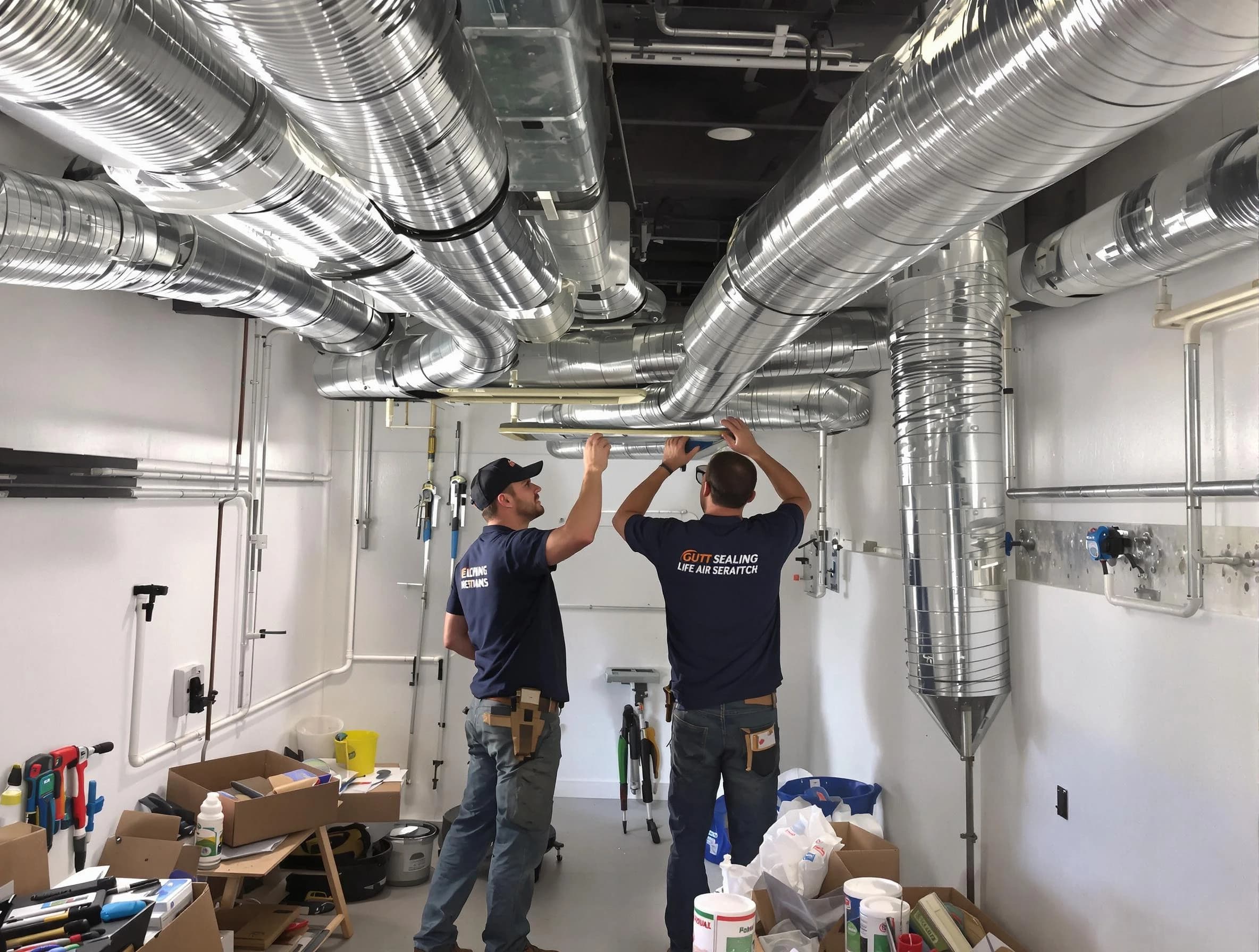 Pomona Air Duct Cleaning technician applying professional duct sealing solutions in Pomona