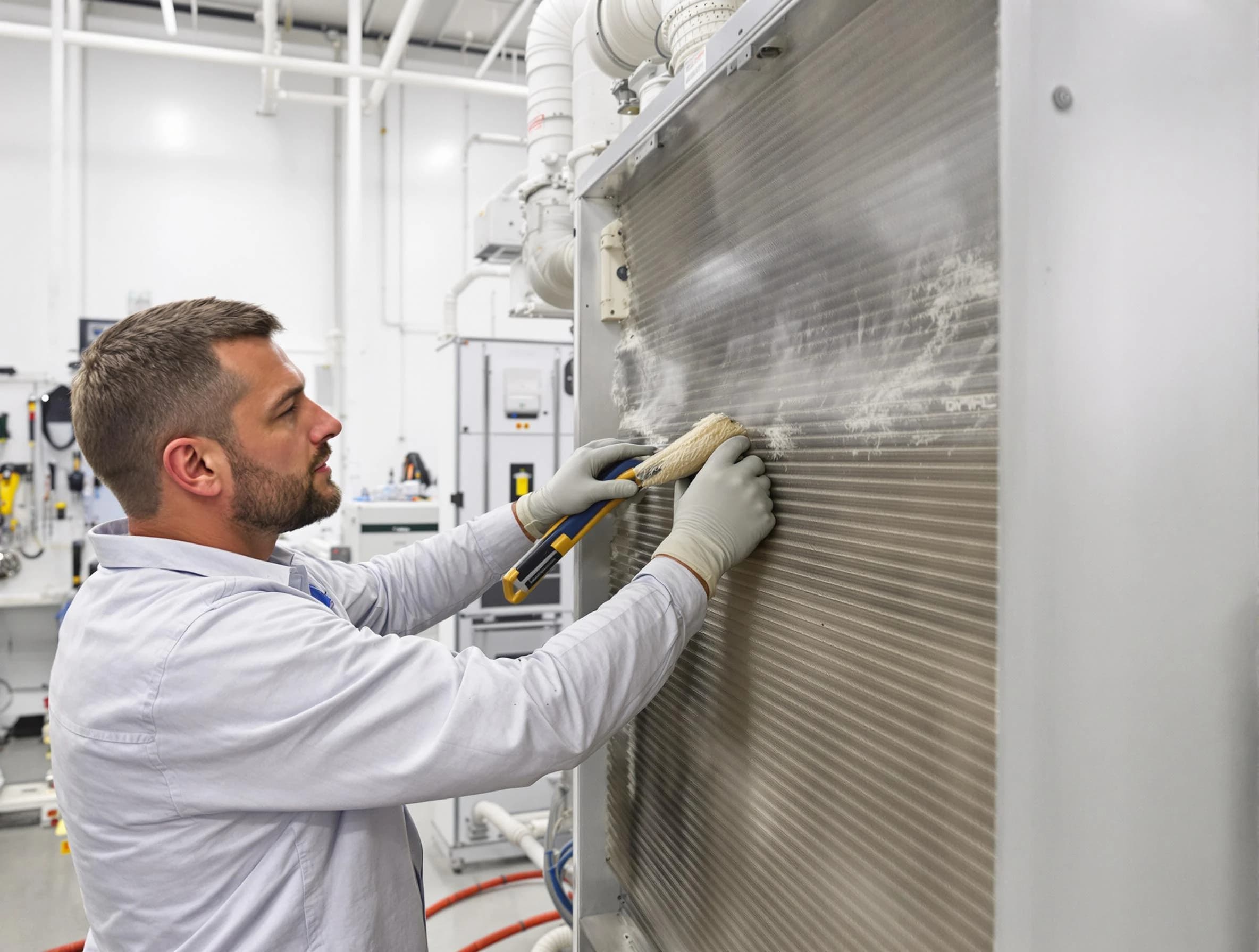 Pomona Air Duct Cleaning technician performing precision commercial coil cleaning at a Pomona business