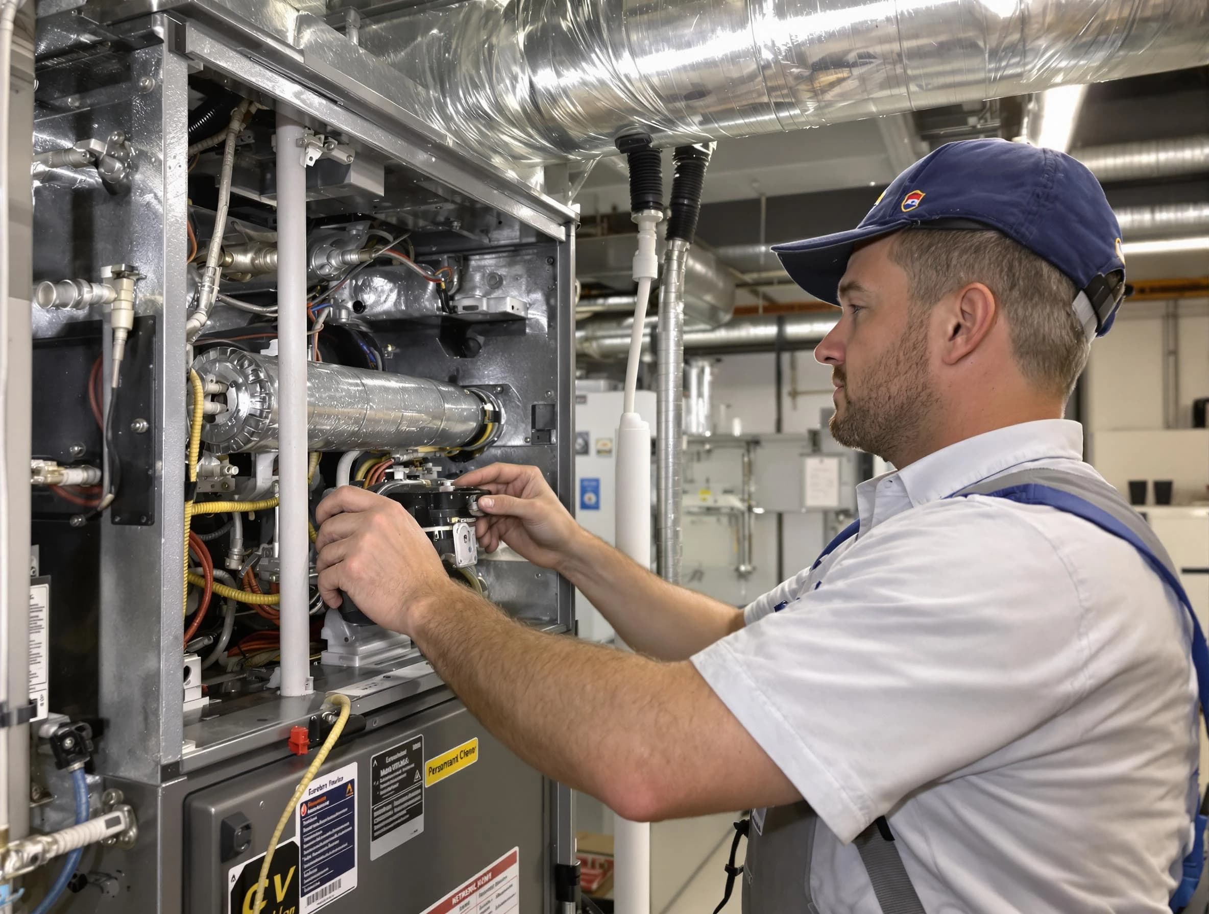 Pomona Air Duct Cleaning specialist performing thorough furnace duct cleaning to improve heating efficiency in Pomona